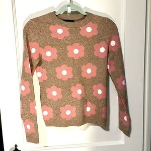 Cynthia Rowley Pink and Brown Floral Sweater